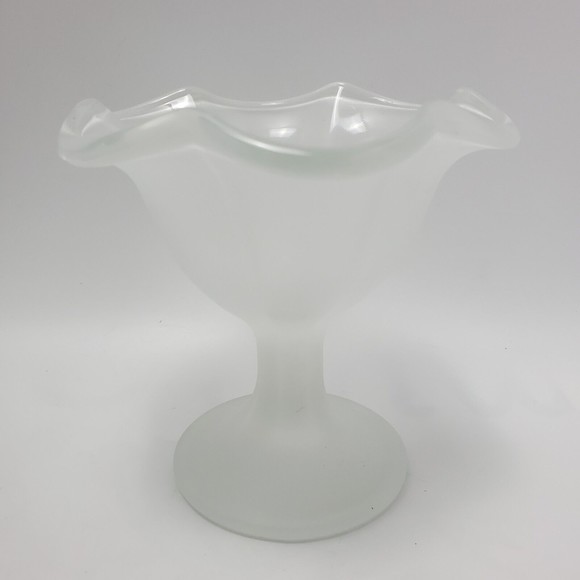 Vintage Pedesta Frosted Tulip Satin Sundae Ice Cream Dessert Glass Dishes 4 Sets - Picture 3 of 12